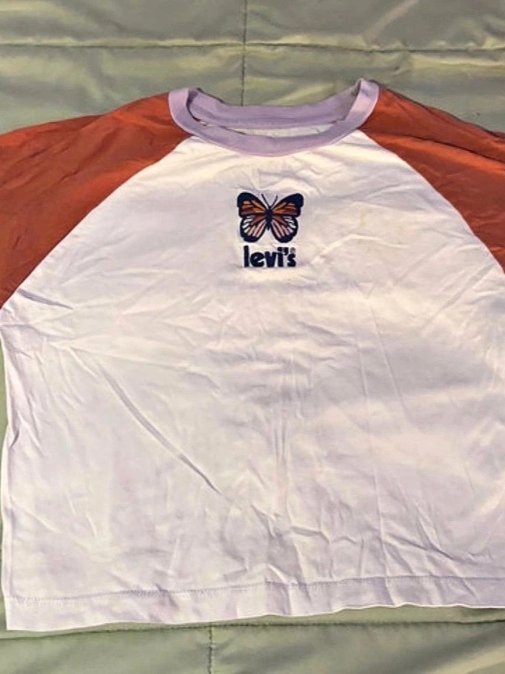 Levi's Butterfly Graphic Raglan Tee White & Orange Girls Large